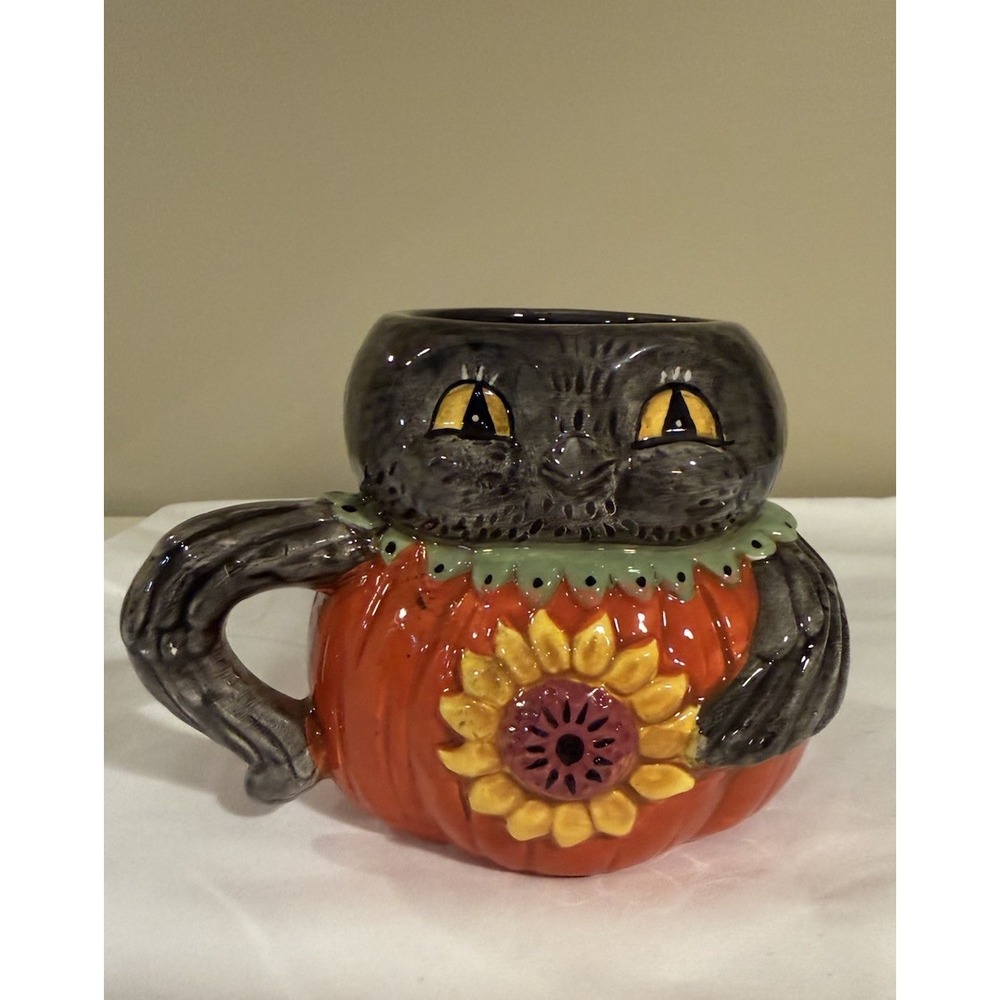 Johanna Parker Transpac CROW w/ Sunflower Mug Halloween Autumn Fall NEW